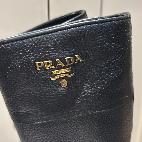 Prada, tall black boots. Size 38.5 black Calf- skin. Gold hardware.￼ - Picture 2 of 12